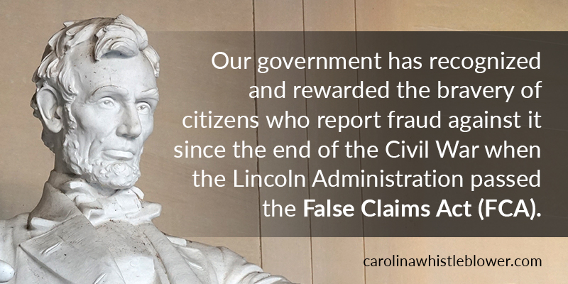 Close up of the Lincoln memorial with an explanation of the N.C. False Claims Act.