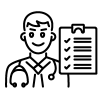 Icon of a suspicious doctor requiring additional tasks from a patient.