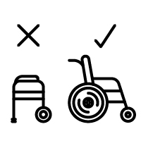Icon of a large wheelchair being shown in favor of a smaller, less expensive walker.