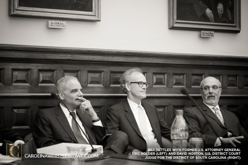 Carolina Whistleblower attorney Bill Nettles in a courtroom during a trial.